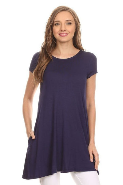 Knit tunic top in a relaxed fit with a round nec