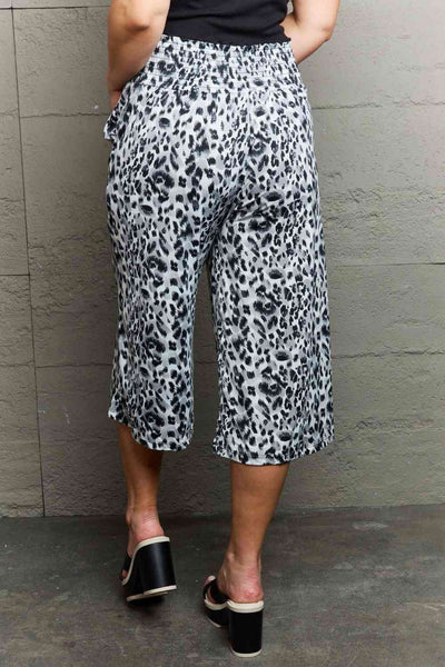 Leopard High Waist Flowy Wide Leg Pants with Pockets